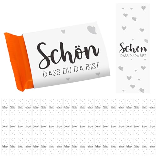 60 Schokoladenbanderole Eukalyptus, Schön dass du da bist Sticker Schokolade Aufkleber, Gastgeschenk zur Hochzeit Geburtstag Mini Schokoladen, Taufe Konfirmation Kommunion Sticker von Yi'antai