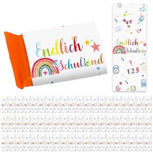 60 Schokoladenbanderole Schulanfang, Pralinenaufkleber, Endlich Schulkind 2025, Selbstklebend Sticker Regenbogen Einschulungsparty, Einschulungsgeschenke Schultüte Mädchen von Yi'antai