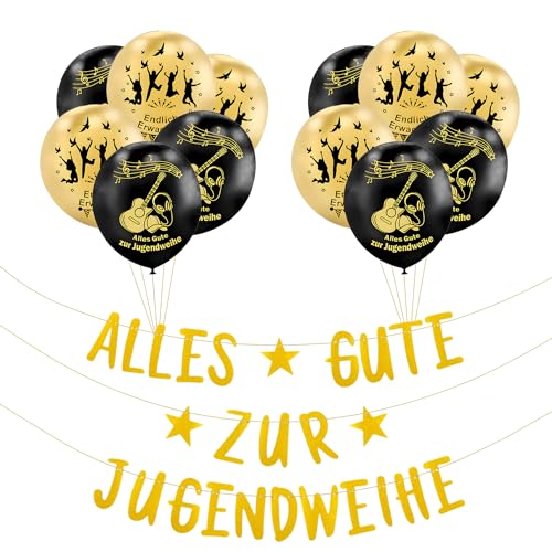 Jugendweihe Deko Set, Jugendweihe Luftballons Schwarz Gold Endlich Erwachsen Alles Gute zur Jugendweihe Girlande für Junge Mädchen Jugendweihe Deko Party, Raumdekoration von Yi'antai