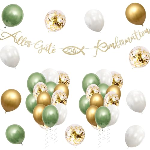Alles Gute zur Konfirmation Girlande Konfirmation Deko Junge Mädchen Konfirmation Luftballons Girlande Baby Party Dekoration Grüne Gold Baby Shower Deko Tischdeko Konfirmation von Yi'antai
