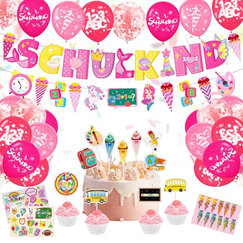 Einschulung Deko Mädchen, Schuleinführung Schulanfang Deko Set, Rosa Luftballons Schulanfang + Schulanfang Folienballon Einschulungsdeko Einschulung Dekoration (Einhorn) von Yi'antai