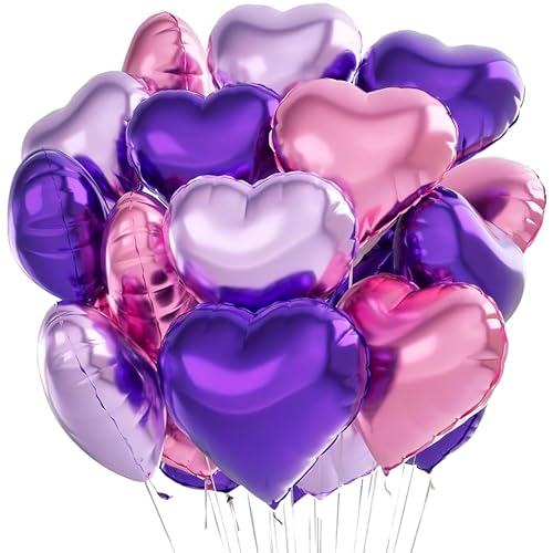 Herzluftballons 30 Stück Herz Folienballon Braune Aprikosen 18 zoll Kaffee Beige Creme Helium Folienluftballon für Geburtstag Hochzeit Party Verlobung Valentinstag Babyparty (Rosa Lila) von Yi'antai
