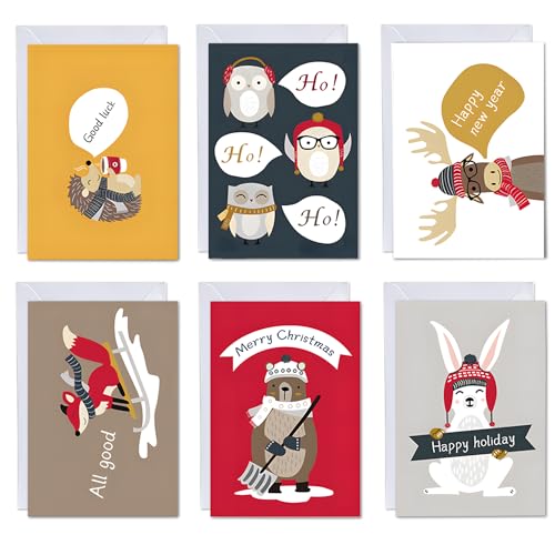 Weihnachtskarten mit Umschlag, Weihnachtskarte Set 12er Nostalgie Weihnachtspostkarten Klappkarten, Christmas Cards Lustige, Weihnachtskarten Klein Basteln Einladungskarten Weihnachtsfeier (D) von Yi'antai