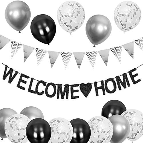 Welcome Home Ballon, Willkommen Zuhause Banner Willkommen Deko, Welcome Home Deko Willkommen Home Girlande mit 5M Wimpel Banner, Herzform Stern Pailletten Luftballons für Zuhause, Party von Yi'antai