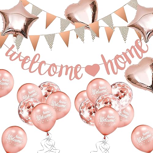 Welcome Home Ballon, Willkommen Zuhause Banner Willkommen Deko, Welcome Home Deko Willkommen Home Girlande mit 5M Wimpel Banner, Herzform Stern Pailletten Luftballons für Zuhause, Party Welcome Home Ballon, Willkommen Zuhause Banner Willkommen Deko, Welcome Home Deko Willkommen Home Girlande mit 5M Wimpel Banner, Herzform Stern Pailletten Luftballons für Zuhause, Party von Yi'antai