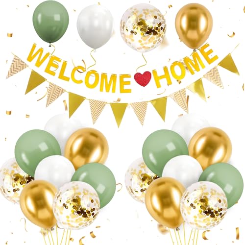 Welcome Home Ballon, Willkommen Zuhause Banner Willkommen Deko, Welcome Home Deko Willkommen Home Girlande mit 5M Wimpel Banner, Luftballons für Zuhause Party von Yi'antai