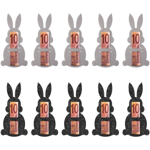 Yi'antai 10 Stück Ostern Geldgeschenke Set, Osterhasen Filzdekorationen, Geldgeschenk Verpackung Ostern Geldgeschenk Filz Lustige Osterdekoration Ostern Geschenk von Yi'antai