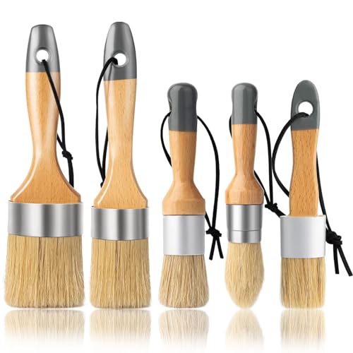 YiBaiBrush Kreidepinsel, Wachspinsel 5er Set, Wachspinsel und Kreidefarbe für Möbel DIY Kunst Handwerk, Naturborsten Rund Oval Pinsel für alle Malerei und Wachsen YiBaiBrush Kreidepinsel, Wachspinsel 5er Set, Wachspinsel und Kreidefarbe für Möbel DIY Kunst Handwerk, Naturborsten Rund Oval Pinsel für alle Malerei und Wachsen von YiBaiBrush