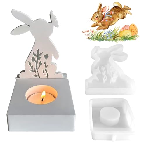 Silikonformen Gießformen Ostern, Kaninchen Silikonform Kerzenhalter, Hasenform Gießformen für Ostern Hase Silikon DIY Giessform Ostern Hase Backform für Kerzenständer Stabkerzen Teelichter von YiJiuBa
