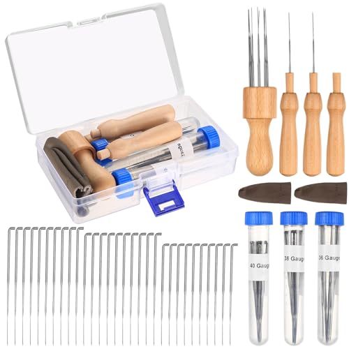 38 Stück Filznadeln zum Trockenfilzen Set, Nadelfilz Set, 3 Größen Filznadeln Set, Nadelfilz Starter Kit mit Holz Filznadelgriff, Wollfilzen Sets zum Basteln Anfänger oder Profis von YiLUXmyyxgs