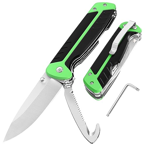 Yimai Klappmesser (Zweihandmesser), 3-in-1 Taschenmesser, Messer mit Klammer, Survival & Outdoor Messer für Camping & Survival (Schwarz & Grün) von YiMai