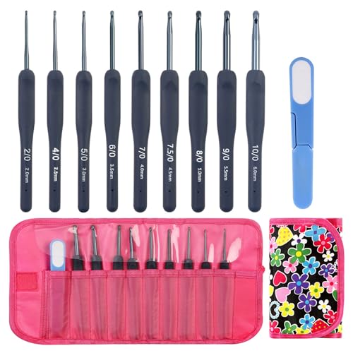 9pcs Weicher Gummihandle Aluminiumhäkchen Hakenset 2 0 Mm Bis 6 0 Mm Für Anfänger Inklusive Aufbewahrungsbeutel Und Schere Für Erwachsene Häkeln Hakenhandwerk von YiNLuax