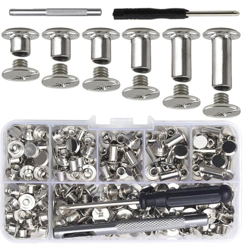 YiNLuax 110pieces Bindungsschrauben Metallschrauben Nieten Ersatz Bindungsnieten Für Lederhandwerksprüffeltaschenbuch Metall Buchschrauben von YiNLuax