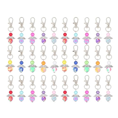 YiNLuax 30 Stück Segen-Schlüsselanhänger-Halter, Perlen, Flügel-Anhänger, Schlüsselanhänger für Gast, Babyparty, Hochzeit, Party, Giveaway, zufällige Auswahl von YiNLuax