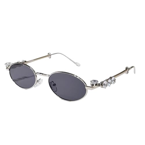 YiNLuax Hip-Hop-Sonnenbrille mit Strasssteinen, stilvoll, dekorativ, ovaler Rahmen, Metall, Live-Show-Party, Foto-Requisiten, einzigartig von YiNLuax