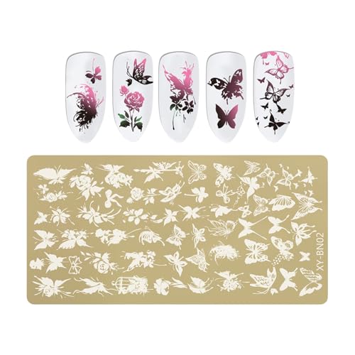 YiNLuax Nails Art Stempelplatte Edelstahl Blumen Schmetterling Schleife Designs Zubehör für Maniküre Salon von YiNLuax