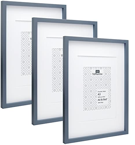 Bilderrahmen, A3, 3er-Set, mit doppelten Passepartouts für A4 und 15,2 x 20,3 cm, A4-Bilderrahmen für 3 Packungen, grauer A3-Holz-Posterrahmen mit Passepartout für A4-Bilderrahmen Bilderrahmen, A3, 3er-Set, mit doppelten Passepartouts für A4 und 15,2 x 20,3 cm, A4-Bilderrahmen für 3 Packungen, grauer A3-Holz-Posterrahmen mit Passepartout für A4-Bilderrahmen von YiPinYin
