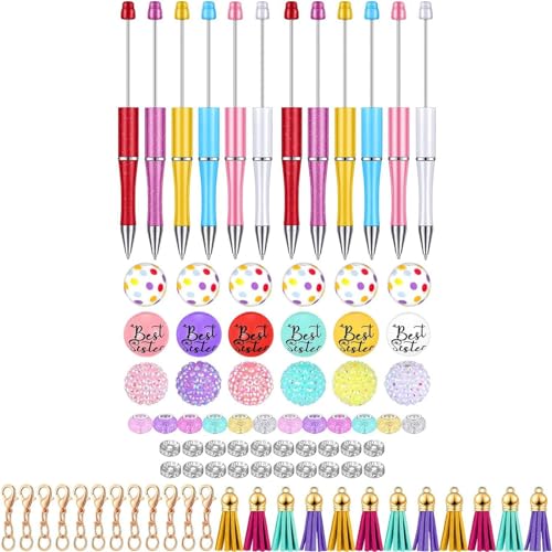 YiQinzcxg 86-teiliges DIY-Kugelschreiber-Set mit Perlen, Haken und Quasten, DIY-Schule, Schreibwaren, bunte Perlenstift-Kits von YiQinzcxg