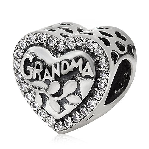 Grandma Charm 925 Sterling Silber Familien-Charm My Love Charm Herz Blume Charm für Pandora Bettelarmband (A) von YiRong Jewelry