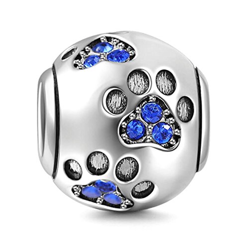Hundepfötchen-Anhänger, aus 925er-Sterlingsilber, Tieranhänger, Geburtstagsanhänger, für Pandora-Bettelarmbänder blau Hundepfötchen-Anhänger, aus 925er-Sterlingsilber, Tieranhänger, Geburtstagsanhänger, für Pandora-Bettelarmbänder blau von JYRRONG