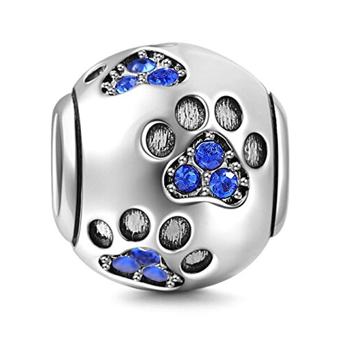 Hundepfötchen-Anhänger, aus 925er-Sterlingsilber, Tieranhänger, Geburtstagsanhänger, für Pandora-Bettelarmbänder blau von YiRong Jewelry