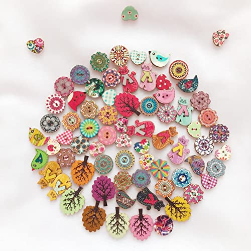 YiYFiT Holzknöpfe, 100 Stück/Packung, 2 Löcher, rund, Katze, Blume, Baum, Herz, Vogelformen für Bastelarbeiten, Nähen, Stricken, Scrapbooking YiYFiT Holzknöpfe, 100 Stück/Packung, 2 Löcher, rund, Katze, Blume, Baum, Herz, Vogelformen für Bastelarbeiten, Nähen, Stricken, Scrapbooking von YiYFiT