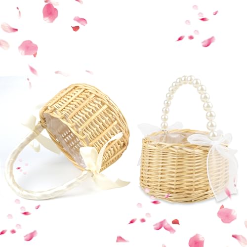 YiYa Wicker Rattan Blumenmädchen Korb Blumenkorb mit henkel und Schleife Blumenmädchen Streukörbchen Streukorb für Outdoor Picknick Home Hochzeit Brautjubiläum YiYa Wicker Rattan Blumenmädchen Korb Blumenkorb mit henkel und Schleife Blumenmädchen Streukörbchen Streukorb für Outdoor Picknick Home Hochzeit Brautjubiläum von YiYa