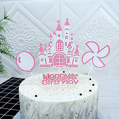 Geburtstagstorte dekorieren Kuchendeckel Kuchen dekorieren Backen Plug-in Schloss Rosa Windmühle Ballon Romantische Prinz Prinzessin Party Kuchen Einsatzkarte von YiYaO