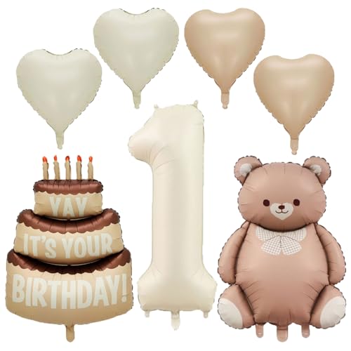 101,6 cm großer Folienballon zum 1. Geburtstag, Bär, Mylar-Ballon für Jungen und Mädchen, Dekoration für den ersten Geburtstag, Babyparty, Tierfeiern, Partyzubehör, Kuchen-Smash-Dekorationen von YiYou
