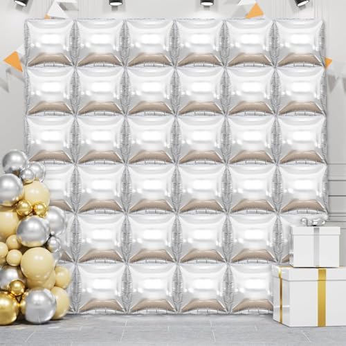 36 Stück XL-Wandschirm, doppelseitig, quadratisch, Ballon-Sichtbogen-Set, Mylar-Ballons, quadratische Ballons für Babyparty, Abschlussfeier, Abschlussball, Geburtstagsparty, Dekorationen (Silber) von YiYou