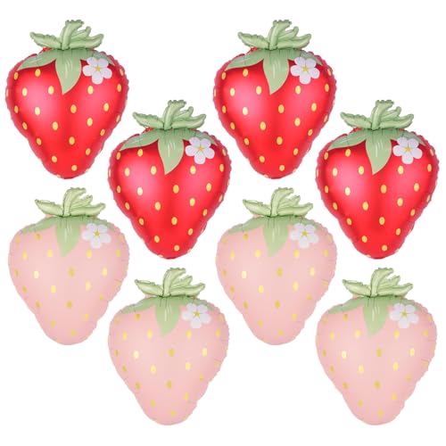 Erdbeer-Ballon-Set, Erdbeeren-Ballons, Dekoration für den ersten Geburtstag, Rosa und Rot, 63,5 cm, Erdbeer-Folienballons für Hochzeit, Mädchen, Babyparty, Dekorationen, 8 Stück Erdbeer-Ballon-Set, Erdbeeren-Ballons, Dekoration für den ersten Geburtstag, Rosa und Rot, 63,5 cm, Erdbeer-Folienballons für Hochzeit, Mädchen, Babyparty, Dekorationen, 8 Stück von YiYou