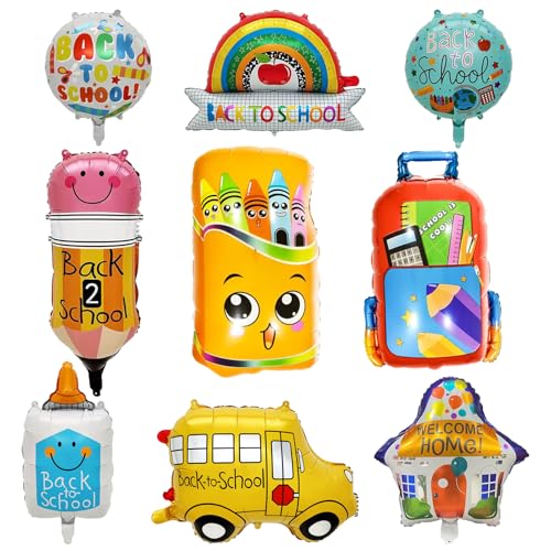 Luftballons für den Schulanfang, Bleistift-Schulranzen, Buntstiftbox, Folienballons, Willkommen zurück in die Schule, Helium-Mylar-Ballons, Schulanfangs-Dekorationen für Klassenzimmer, 9 Stück Luftballons für den Schulanfang, Bleistift-Schulranzen, Buntstiftbox, Folienballons, Willkommen zurück in die Schule, Helium-Mylar-Ballons, Schulanfangs-Dekorationen für Klassenzimmer, 9 Stück von YiYou