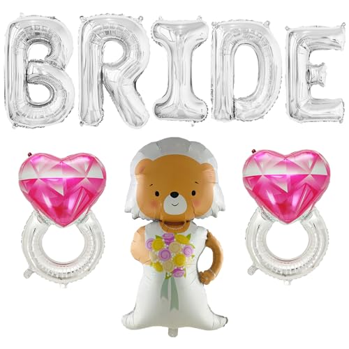 Riesige Braut-Folienballons, 101,6 cm, silberfarbene Buchstaben, Banner, Ring, Mylar-Luftballons für Hochzeit, Verlobung, Dusche, zukünftige Braut, Party-Dekorationen (Silber), 8 Stück von YiYou
