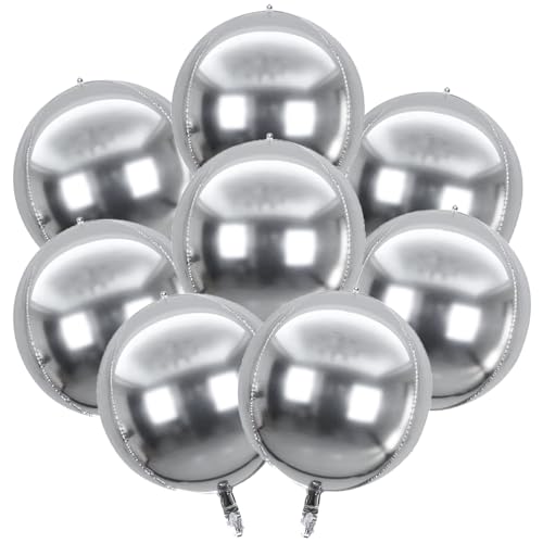 Silberne runde Folienballons, 55,9 cm, 4D Mylar Orbz Runde Ballons, 8 Stück Set, Geburtstag Absolventen Hochzeitstag Ruhestand Party Dekorationen (Silber) von YiYou