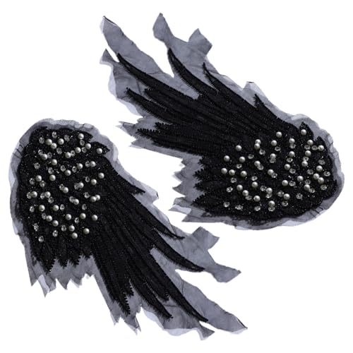YiZYiF Glitzernde Strassstein Uniform Schulterklappen Kristall Diamant Flügel Stoff Patch Für DIY Kleidung Deko Schwarz Einheitsgröße von YiZYiF