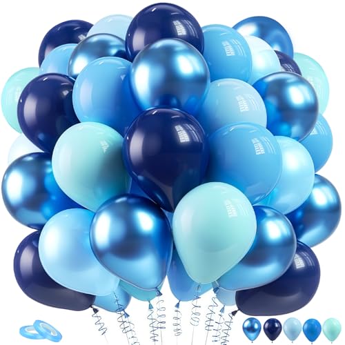 Luftballons Blau, 60 Stück 12 Zoll Latex Marineblaue Metallic Baby Blaue Luftballons Set, Blau Party Ballons Geburtstagsdeko für Kinder Jungen Mann Geburtstag Hochzeit Verlobung Taufe Babyparty Deko von YianHien