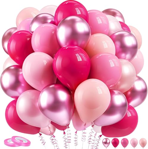 YianHien 60-teiliges rosa Ballon-Set, 30,5 cm, Latex, metallisch, heiß und babyrosa, für Mädchen und Frauen, Geburtstag, Babyparty, Jahrestag, Geschlechtsoffenbarung, Brauthochzeit und von YianHien