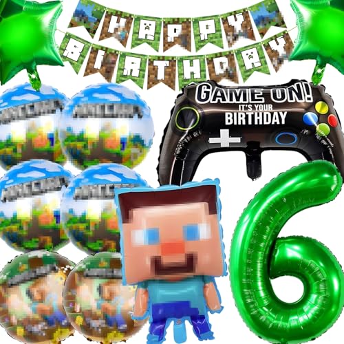 YianHien Kindergeburtstag Jungen für 6 Jahre, 12Pcs Pixel Gaming Luftballon Geburtstag Deko für 6 Jahre Jungen & Mädchen Gamer, Theme Party Deko mit Happy Birthday Banner YianHien Kindergeburtstag Jungen für 6 Jahre, 12Pcs Pixel Gaming Luftballon Geburtstag Deko für 6 Jahre Jungen & Mädchen Gamer, Theme Party Deko mit Happy Birthday Banner von YianHien