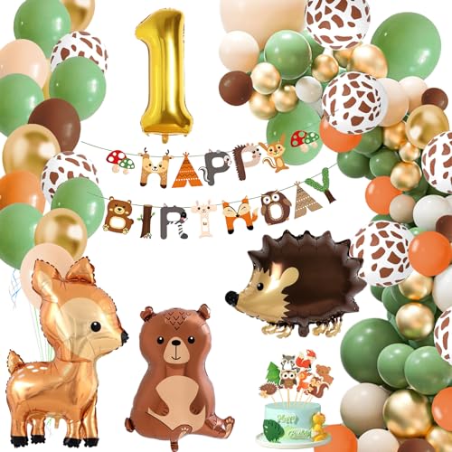 1 Geburtstag Junge Mädchen, Dschungel Geburtstagsdeko 1 jahr für Junge Mädchen, Wild One Dschungel Geburtstagsdeko 1 Jahr, Grüne Braun Luftballon 1. Geburtstag Deko von Yibang