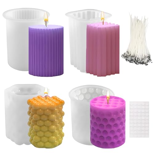 4 Stück 3D Kerzen Silikonformen Set, DIY Kerzen Gießen Formen mit Kerzendocht Set, Formen für Kerzen Gießen für Duftkerze Kerze Seife Handwerk Ornamente von Yibang