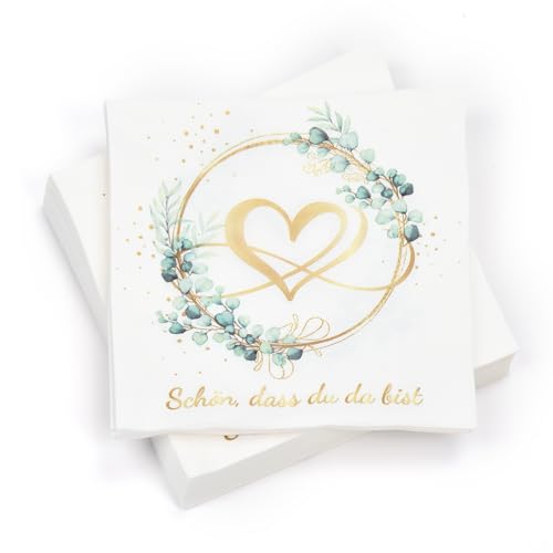 Yibat 100 Stück Servietten Verlobung Deko 33 x 33 cm, 3-lagig, Goldene Hochzeit Wedding Decoration von Yibat
