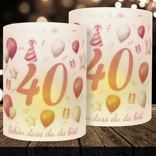 16 Windlicht Tischdeko 40 Geburtstag Frauen, Tischdekoration 40. Geburtstag, Rosegold Deko 40. Geburtstag Frauen, 40 Geburtstag Frauen Deko, Schön DASS Du Da Bist, Geeignet für Teelichter oder Kerzen von Yibat