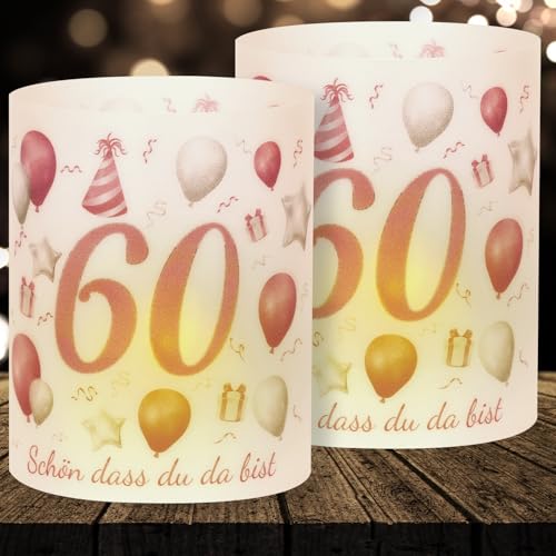16 Windlicht Tischdeko 60. Geburtstag Frau, Rosegold Deko, Schön Dass Du Da Bist - Tischdekoration Geeignet für Teelichter oder Kerzen von Yibat