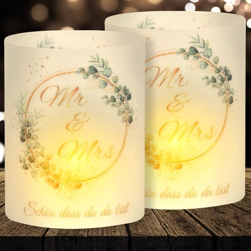 16 Windlicht Tischdeko Hochzeit, Goldene Hochzeit, Silberhochzeit, Mr & Mrs Deko, Schön Dass Du Da Bist, Geeignet für Teelichter oder Kerzen von Yibat