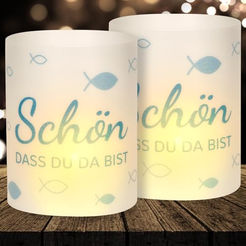 16 Windlicht Tischdeko Taufe Deko, Taufe Deko Junge Mädchen, Tischdeko konfirmation deko, Meine Kommunion Deko Fisch blau, Kommunion Gastgeschenke, SchöN DASS Du Da Bist, für Teelichter Oder Kerzen von Yibat