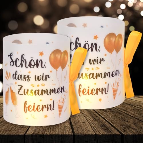 16 Windlichter Tischdeko Geburtstag Tischdeko Karneval Tischdeko Fasching Tischdeko Jungen Mädchen Schön, DASS wir zusammen feiern, für Teelichter und Kerzen Deko (mit farbigen Seilen) von Yibat