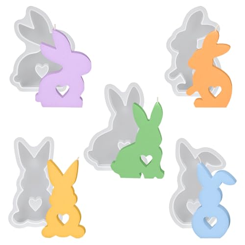 5 Stück Silikonform Ostern, Ostern Kaninchen Silikonformen Gießformen, 3D Kaninchen Gießform Ostern, Osterhase Silikonform for Gips, Sojawachs Kerzen, Ostergeschenke von Yibat