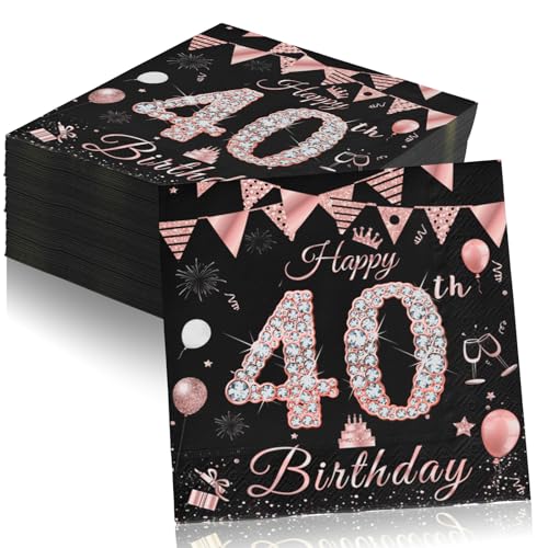 Servietten 40 Geburtstag Frauen, 40 Stück Papierserviette Frauen Happy Birthday Servietten Decorations, Rosé Gold Tischdekoration für Party Geburtstag, Papierservietten zum 40. Geburtstag Servietten 40 Geburtstag Frauen, 40 Stück Papierserviette Frauen Happy Birthday Servietten Decorations, Rosé Gold Tischdekoration für Party Geburtstag, Papierservietten zum 40. Geburtstag von Yibat