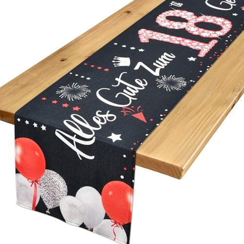 Tischläufer 18 Geburtstag Deko 18. Geburtstag Mädchen Junge Rot Schwarz Tischdeko Geburtstag zum Ihn Ihr Jahrestag Feier Party Dinner Tisch Leinen Tischdecke Deko für Zuhause, 183x33 cm Tischläufer 18 Geburtstag Deko 18. Geburtstag Mädchen Junge Rot Schwarz Tischdeko Geburtstag zum Ihn Ihr Jahrestag Feier Party Dinner Tisch Leinen Tischdecke Deko für Zuhause, 183x33 cm von Yibat