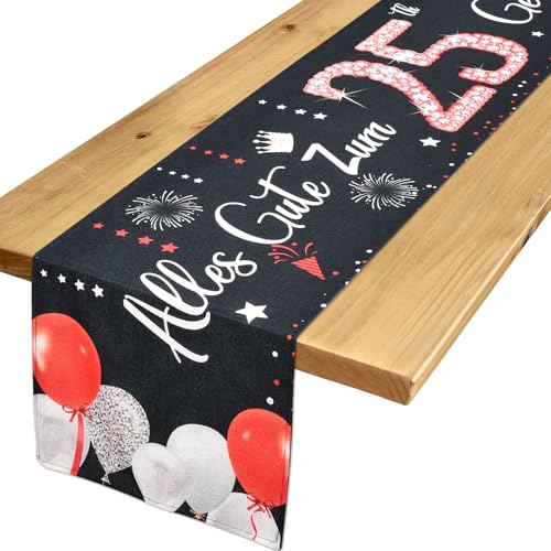 Tischläufer 25 Geburtstag Deko 25. Geburtstag Frau Mann Rot Schwarz Tischdeko Geburtstag zum Ihn Ihr Jahrestag Feier Party Dinner Tisch Leinen Tischdecke Deko für Zuhause, 183x33 cm Tischläufer 25 Geburtstag Deko 25. Geburtstag Frau Mann Rot Schwarz Tischdeko Geburtstag zum Ihn Ihr Jahrestag Feier Party Dinner Tisch Leinen Tischdecke Deko für Zuhause, 183x33 cm von Yibat